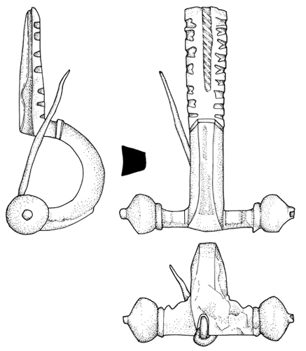 Drawing of Roman Broche from three perspectives